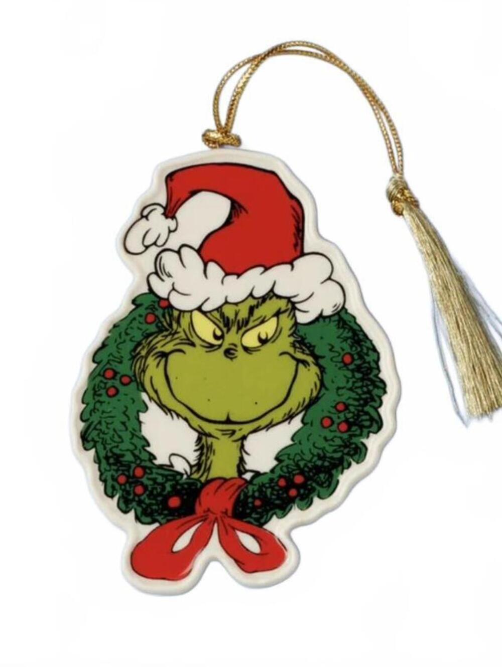 Lenox Flat Ornament The Grinch With Wreath #899525 New